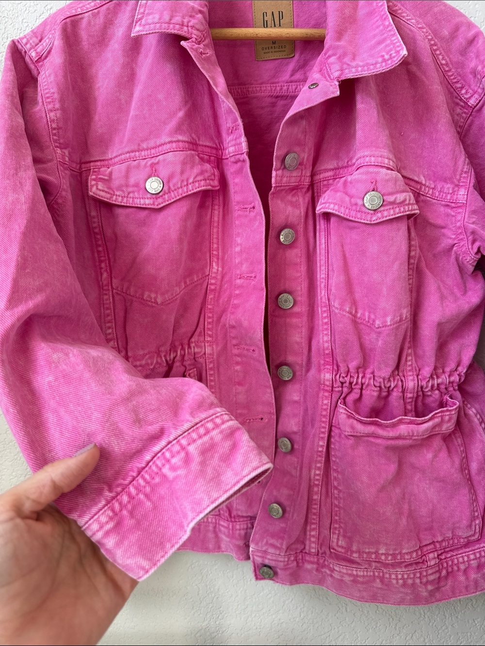 GAP Denim Jacket with Drawstring Waist Oversized Hot Pink size Medium - Picture 4 of 13